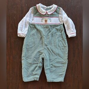 Petit Ami Christmas smocked longall, 9 mo